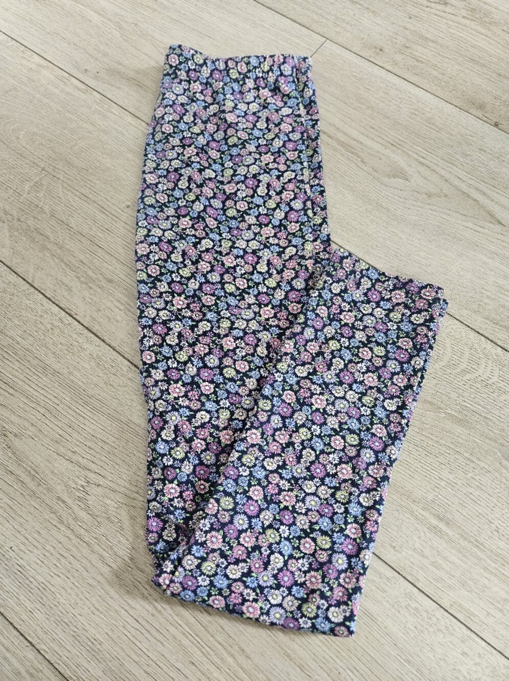 George Girls Floral Print Leggings Size L 10-12 Navy Pink Yellow Stretch